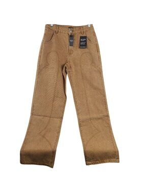 NEW BoohooMAN Men's Washed Western Detail Baggy Jeans Tan Sz 30